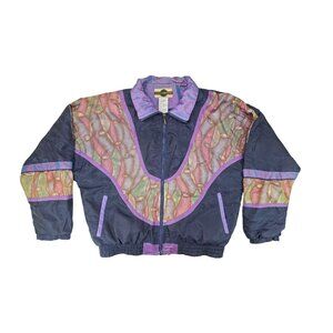 Vintage Windbreaker Jacket Women Size Small Colorful Purple Blue Swirl Outbrook